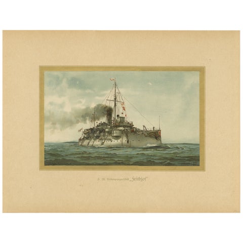 SMS Siegfried: Chromolithograph of a German Coastal Defense Ship from the 1890s