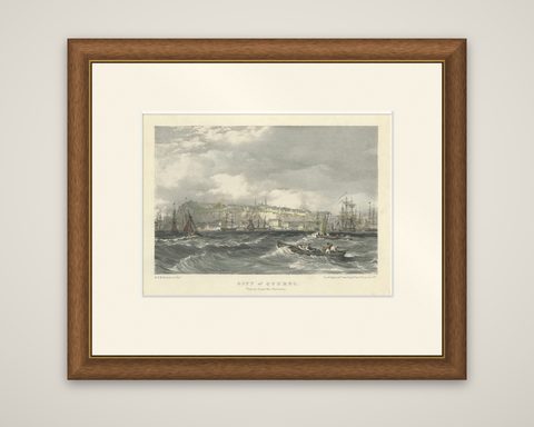 City of Quebec from the Harbour: A Vibrant 19th-Century Maritime Lithograph, shown framed