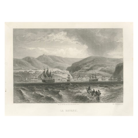 Rare Antique Engraving, Havana, Cuba, Harbor and City Landscape, 1867