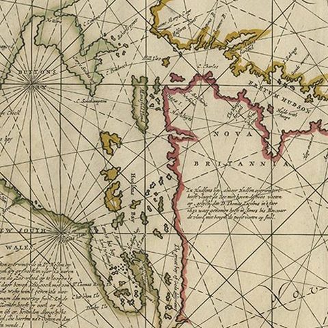 Antique Sea Chart of Hudson Bay and Arctic Canada by Van Keulen, circa 1681, close-up 1