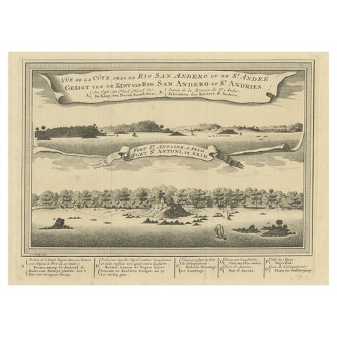 Antique Print of a Fort on the Ivory Coast and Axim, Africa, 1748