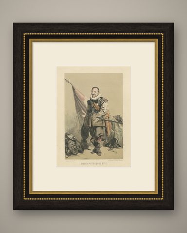 Pieter Pieterszoon Hein, Dutch Naval Hero, 19th-Century Hand-Colored Lithograph, shown framed
