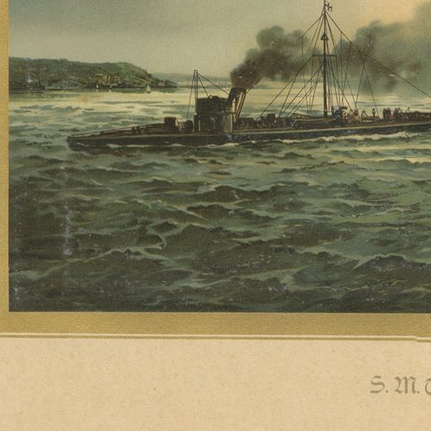 German Torpedo Boat Division at Sea, 1903 Chromolithograph by Hugo Graf, close-up 4