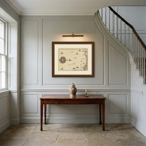Antique Map of the French Coast at Boulogne and Picardy, shown framed in a room