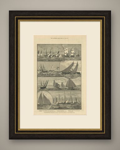Antique Print of the Mediterranean Fleet Regatta at Palma, 1881, shown framed