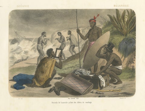 Shipwreck Scene in Melanesia, Islanders Salvaging Wreckage, c.1845