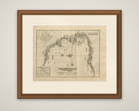 Antique Map of a Bay on the Coast of Chile, South America, c.1749, shown framed