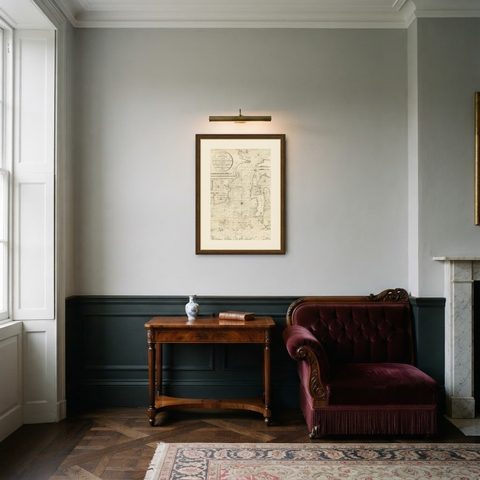 Antique Map of Straits of Makassar by J.W. Norie, Engraved Chart, 1820, shown framed in a room