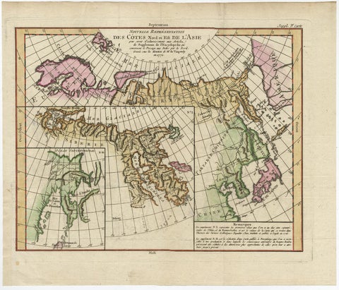 Map of North and East coast of Asia with Japan & inset maps of Kamchatka, c1750, view 2