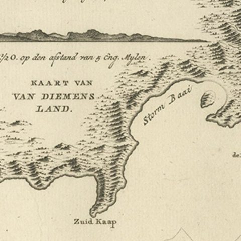 Antique Coastal Views and a Map of Van Diemens Land (Tasmania), Australia, 1803, close-up 3