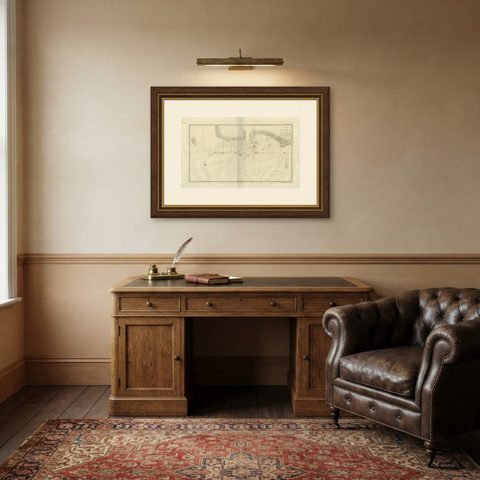 Original Antique Map of the Harbour of Tongatabu by Cook, 1784, shown framed in a room