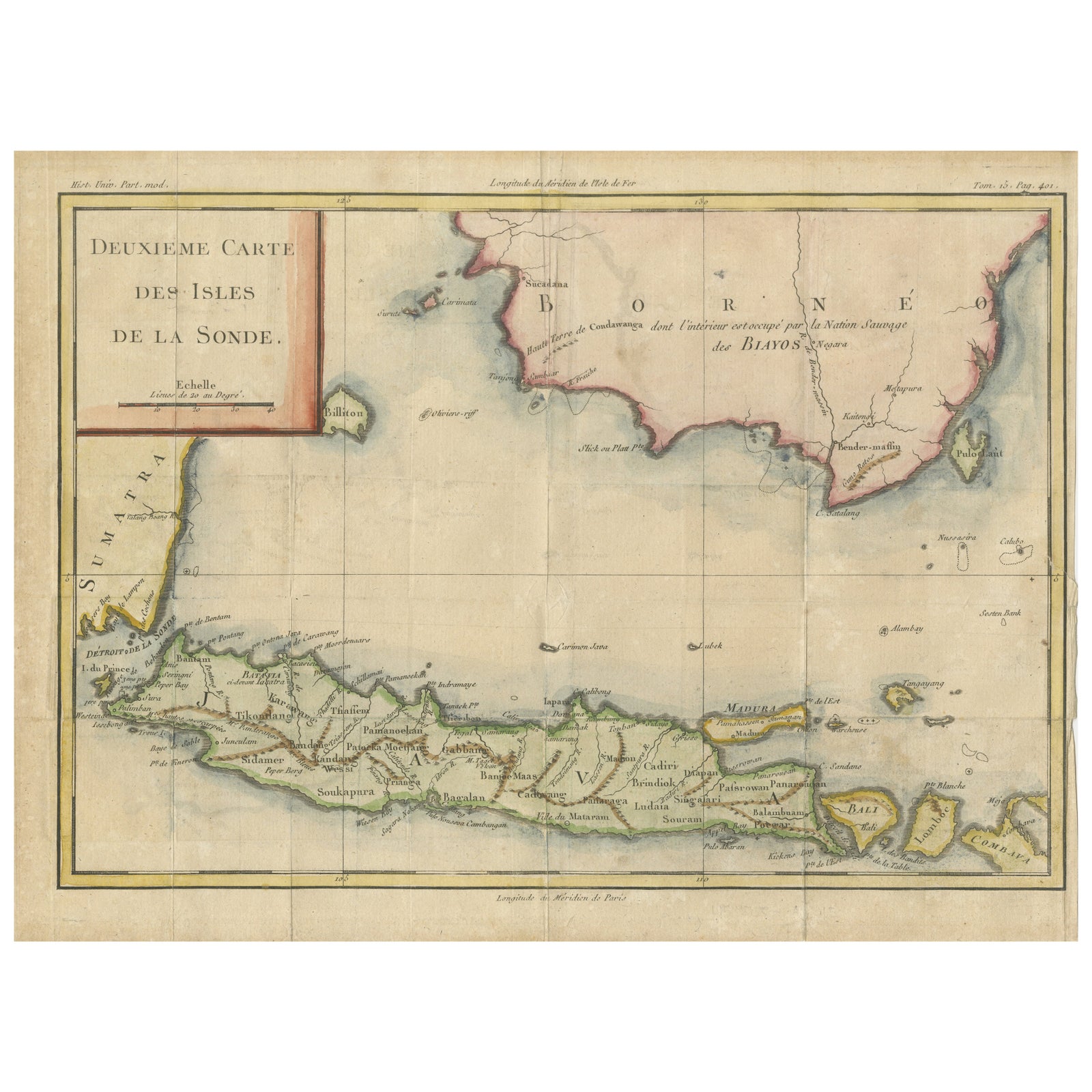 Java and Bali with Borneo Coast, 18th Century French Colonial Map