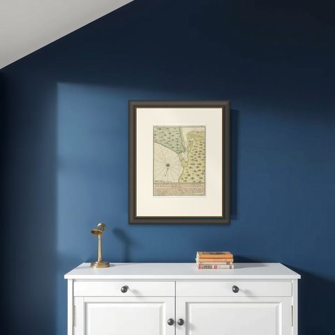 Antique Plan of Plan of St. Julian's Harbour on the Coast of Patagonia, shown framed on a wall