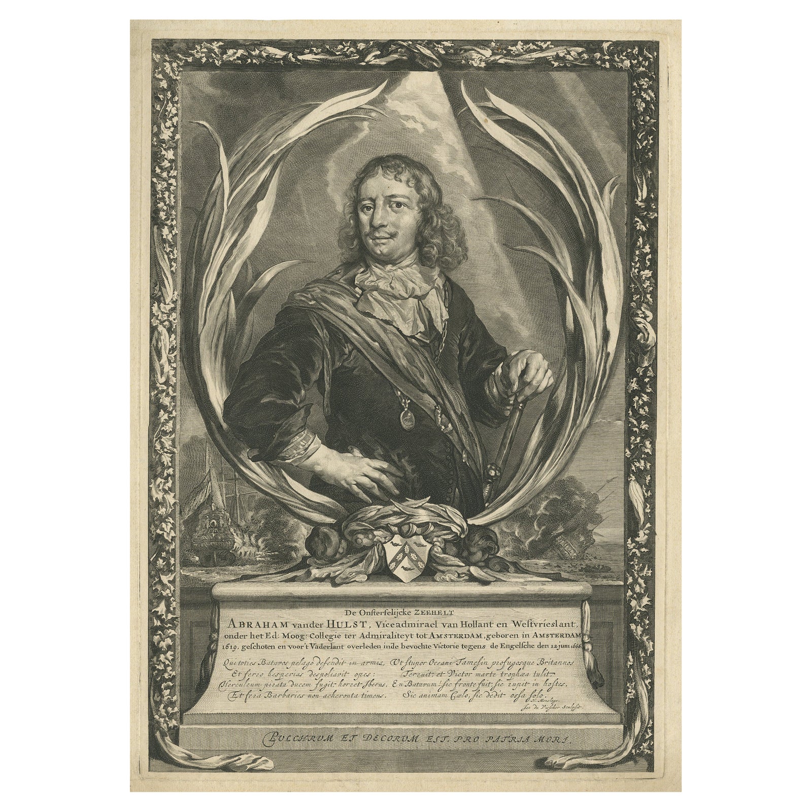 Large Portrait of Vice Admiral Abraham van der Hulst, Dutch Naval Hero, c.1666