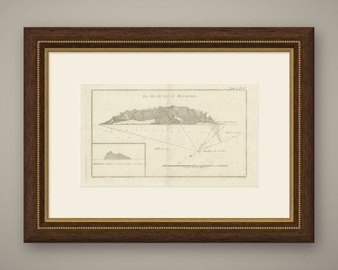 Antique Map of the Northwest Coast of Masafuera Island or Selkirk Island, shown framed