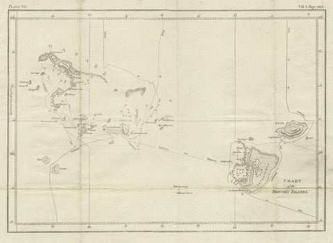 Antique Chart of the Friendly Islands or Nowadays Tonga, by Cook, 1784, close-up 1