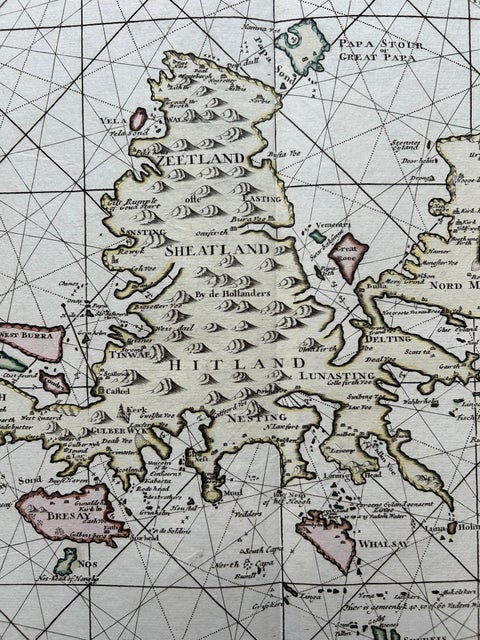 Shetland Islands Sea Chart, Antique Nautical Map by Ottens Brother c.1745, view 3