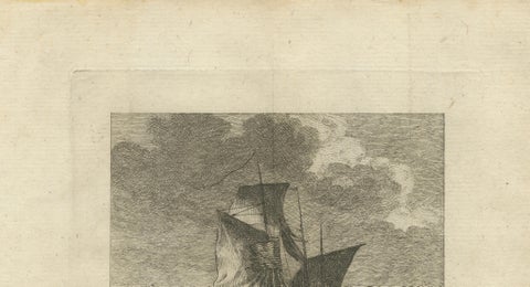 American Privateer Captures an English Packet Boat, 1777 Maritime Engraving, close-up 4