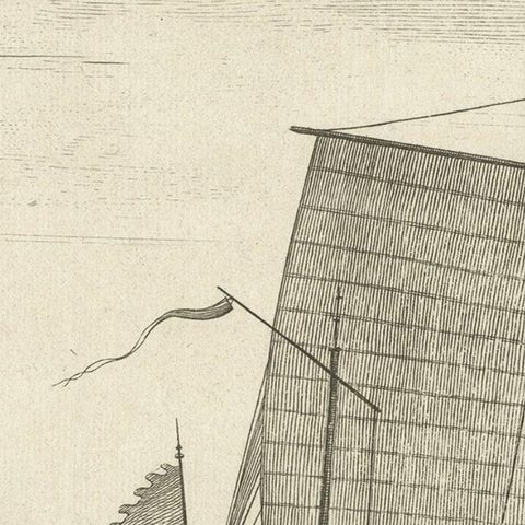 Antique Original Engraving of Chinese Vessels in the 18th Century, 1765, close-up 2