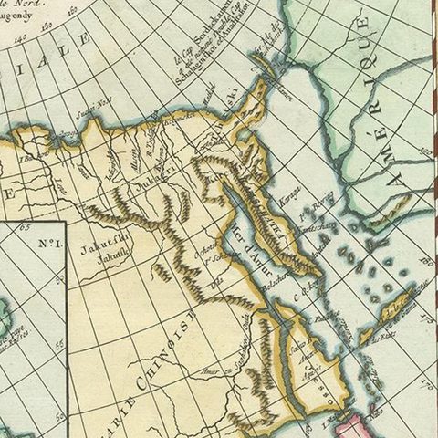 Antique Map of the North and East Coast of Asia by Vaugondy, circa 1750, close-up 1