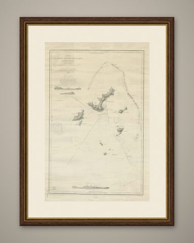 Large Chart of the Gambier Islands, Tuamotu Archipelago, French Polynesia, 1838, shown framed