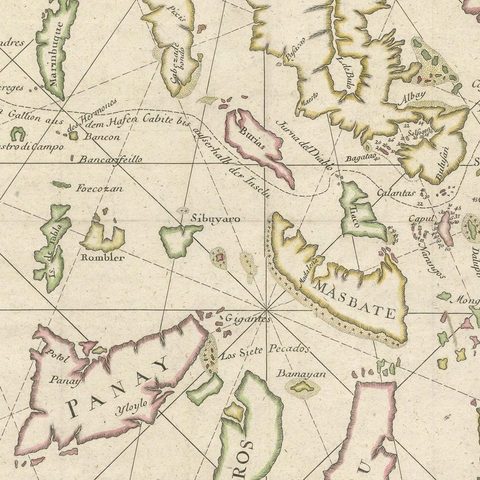 Large German Chart of the Philippines with Hand-Colored Borders, 1763, close-up 3