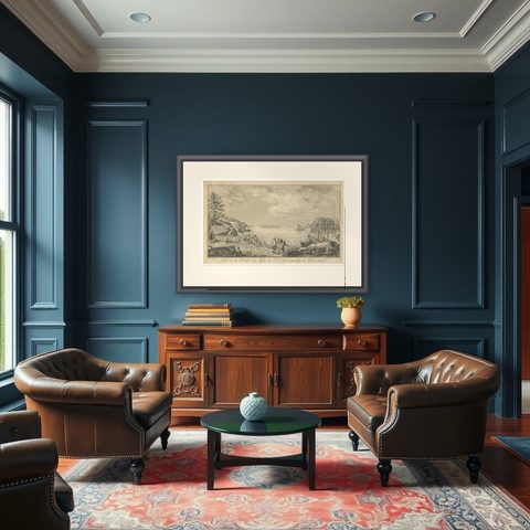 View of the Harbor of St Pierre, Newfoundland, Early French Coastal Engraving, shown framed in a room
