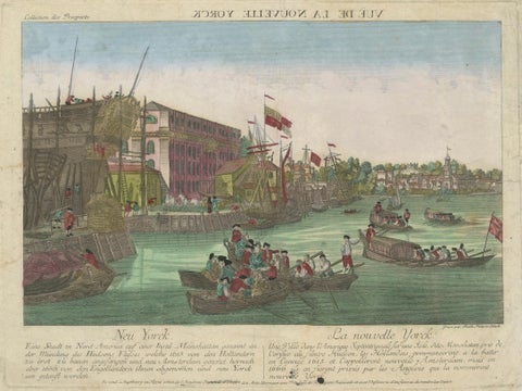 Optical View of New York City Manhattan Harbor Hand-Colored Augsburg, ca.1775, close-up 1