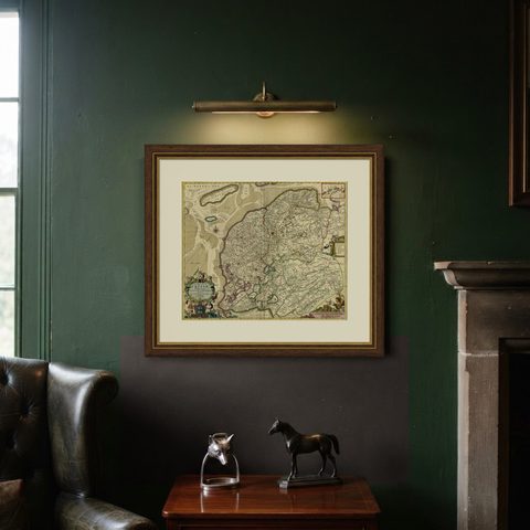 Large Copper Engraved Map of the Coastline of Friesland and Terschelling, c.1670, shown framed on a wall