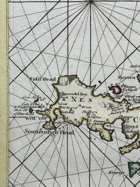 Shetland Islands Sea Chart, Antique Nautical Map by Ottens Brother c.1745, view 7