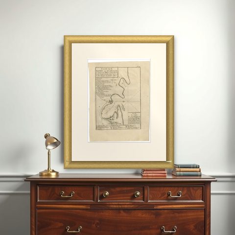 Antique Map of the Port of Acapulco in Mexico, 1749, shown framed on a wall