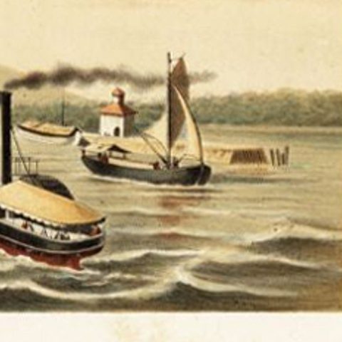 Antique Print of the Ciliwung Paddle Steamer in Tanjung Priok Harbour, Batavia, close-up 1