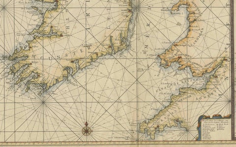 Large 1693 Maritime Map of Irish Sea, West Coasts of Ireland, England, Scotland, close-up 4