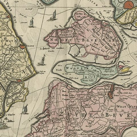 Decorative Antique Sea Chart of Zeeland, a Province of the Netherlands, ca.1730, close-up 2