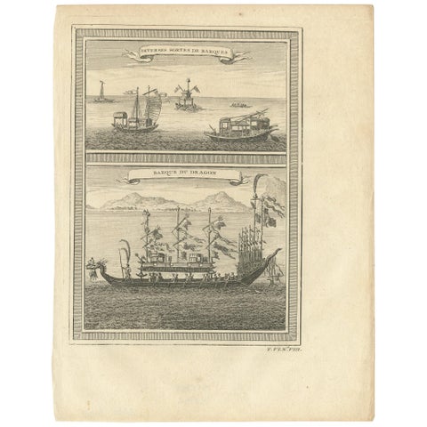 Antique Print of Chinese Vessels, 1748