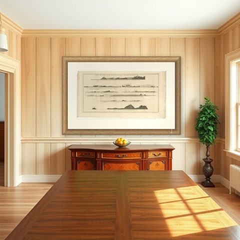 Antique Print with Coastal Views of Islands Near The American Coast by Cook, shown framed in a room