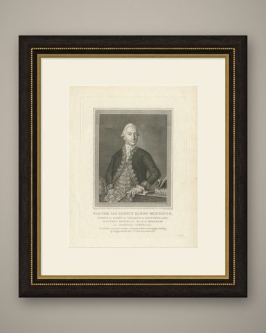 Antique Portrait of Bentinck, a Dutch Naval Hero by Vinkeles, shown framed