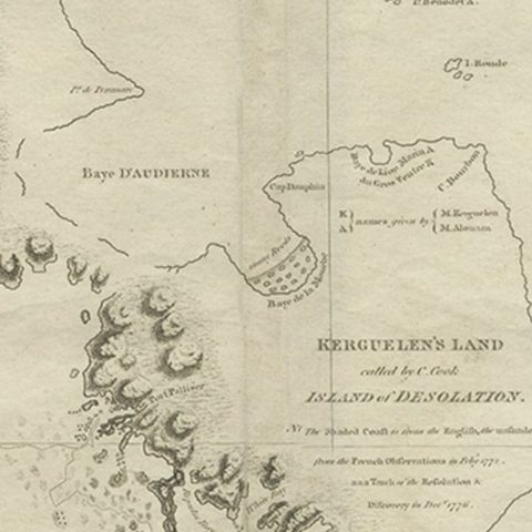 Antique Map of Kerguelens Island Coast in the Indian Ocean by Cook, 1785, close-up 2