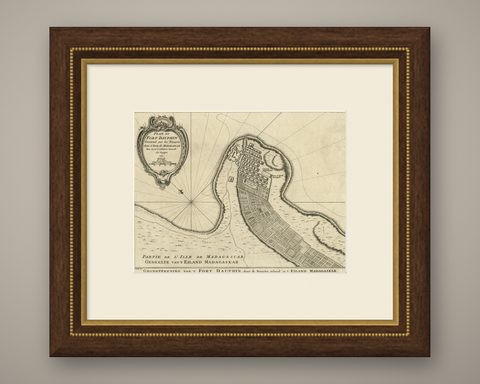 Antique Plan of Fort Dauphin on Madagascar of the East Coast of Africa, 1756, shown framed