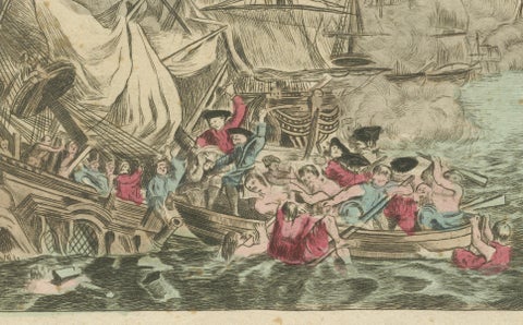 Venetian Naval Battle Print, Rare Optical Vue of Venice versus Turks, c.1770, close-up 2