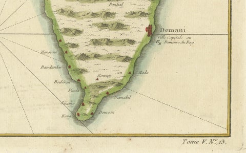 Anjouan Island, Comoros, French Naval Sea Chart by Bellin, c.1765, close-up 1
