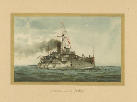 SMS Siegfried: Chromolithograph of a German Coastal Defense Ship from the 1890s, close-up 1