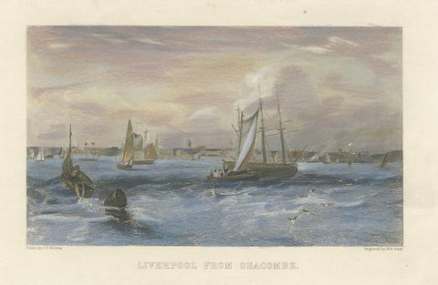 Liverpool from Seacombe, 19th-Century Maritime Engraving by W.B. Scott, close-up 4