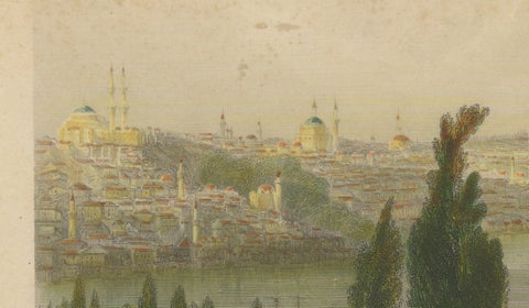Bosporus Harbor View from Pera, Istanbul Arsenal, Antique Bartlett, c.1839, close-up 6