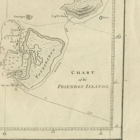 Antique Chart of the Friendly Islands or Tonga in the Pacific Ocean, 1785, close-up 1