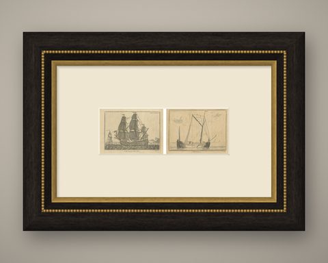 Set of 2 Antique Prints of Ships/Vessels by Pluche, 1750, shown framed