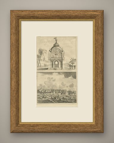 Antique Print of the Coromandel Coast in India, 1726, shown framed