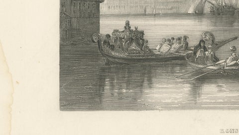 Constantinople Harbor View with Ottoman Boats by Rouargue Frères, c.1860, close-up 4