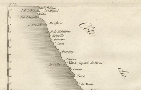 Antique Map of the Coast of Peru and Chile, Detailing Ports & Coastlines, c1760, close-up 2