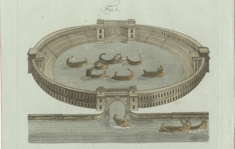 Original Antique Print of Roman Naval Battles and Warships by Bertuch, c. 1800, close-up 2